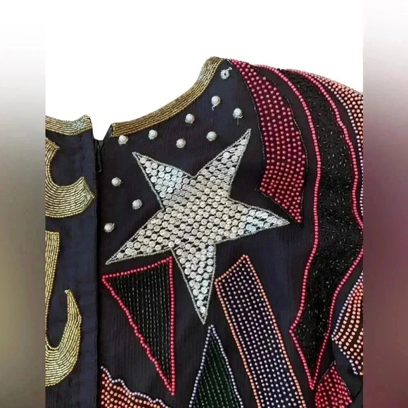 RARE VINTAGE 1980s Lillie Rubin Silk Beaded Cocktail Dress Size Small - Picture 6 of 13